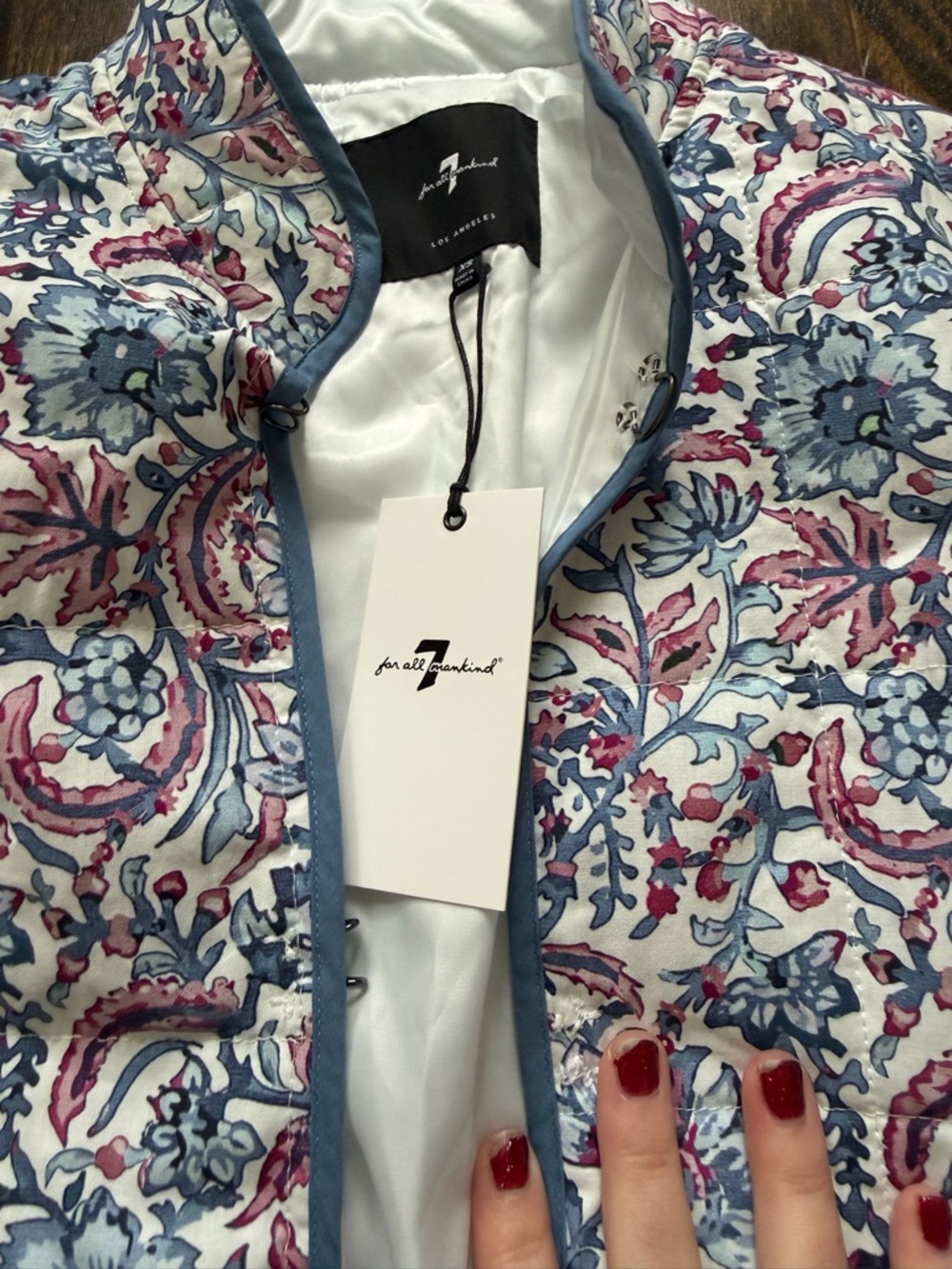 7 For All Mankind Quilted Floral Jacket in Blue and Pink - Picture 7 of 8
